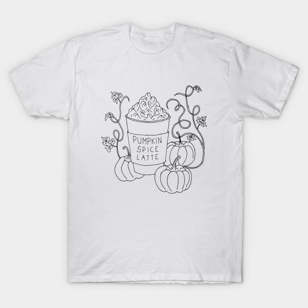 Pumpkin Spice Latte Drink - Black outline only T-Shirt by PrintablesPassions